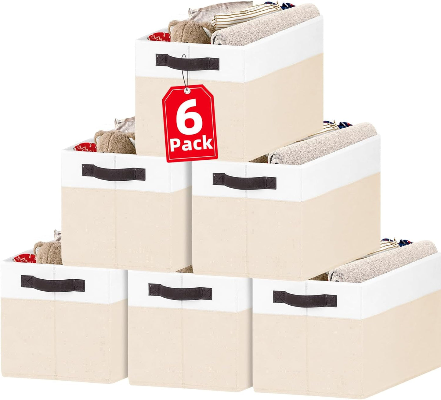 6 Pack Large Toy Box Chest, Collapsible Sturdy Toy Storage Organizer Bins Baskets for Kids, Boys, Girls, Nursery, Playroom, Shelf Baskets for Lego Puzzle Balls, Game Organizer (14L*10W*9.5H)