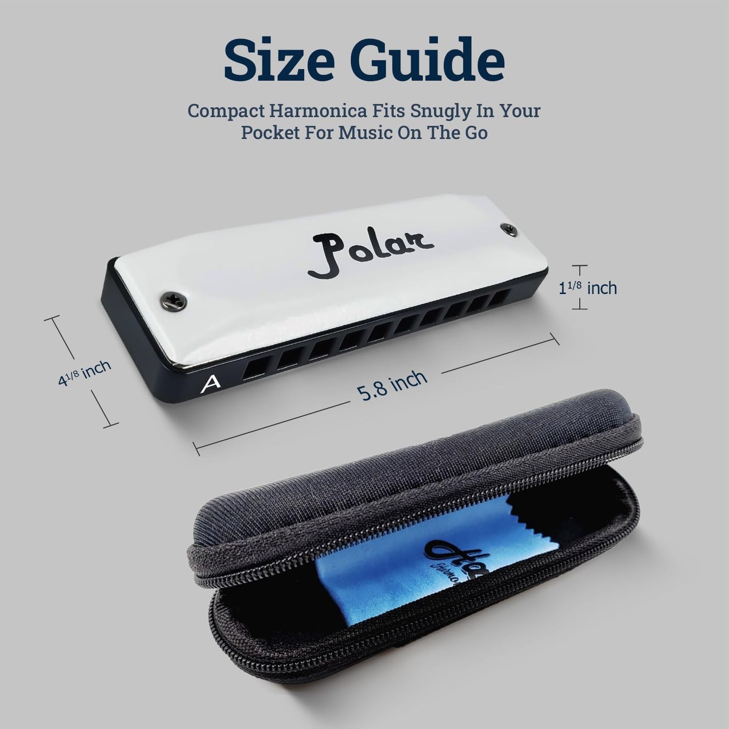 Harmo Polar Diatonic Harmonica Key of A - 10 Holes 20 Notes, Blues Harp Mouth Organ With Case, Phosphor Bronze Reeds, Suitable for All Genres, Harmonica for, Adult, Beginners & Professionals