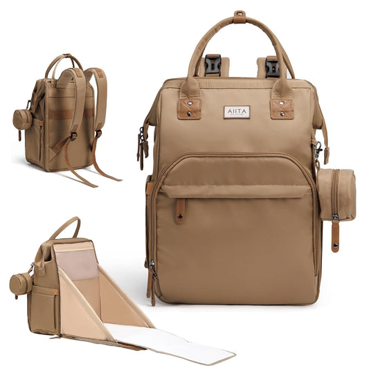 Diaper Bag Backpack, Multifunction Diaper Bag with Changing Station, Stylish Baby Bags, Large Unisex Diaper Backpack for Mom and Dad, Baby Registry Search, Portable Changing Pad – Coffee Brown