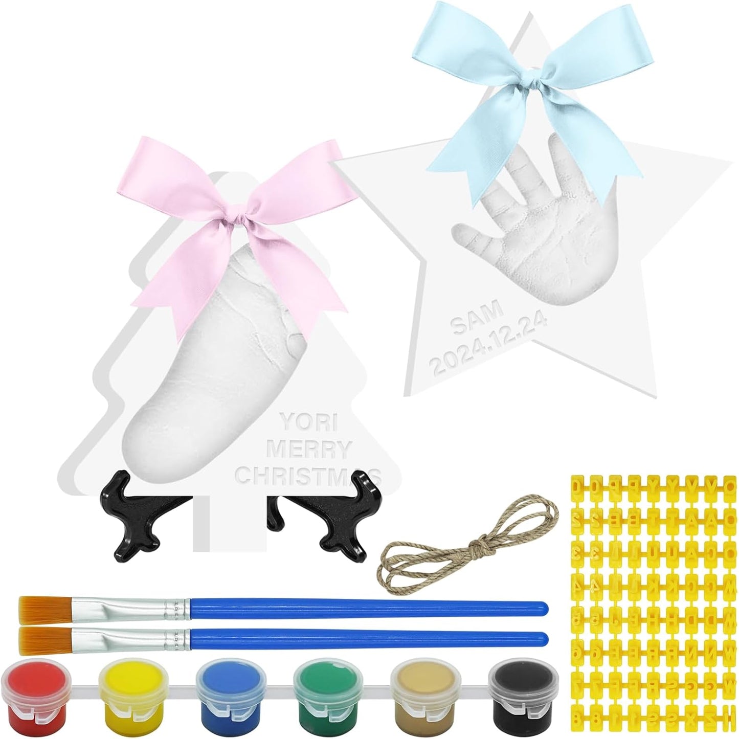 Baby Handprint Footprint Keepsake Ornament Kit, Personalized Baby Foot Printing Kit for Newborn Clay Impression Handmade DIY Imagination to Create