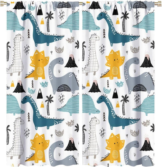 Kids Dinosaur Curtains for Boy Girl Bedroom Decor Cartoon Dino Colorful Cute Funny Wildlife Animal Printed Blackout Rod Pocket Window Drapes for Baby Nursery Playroom Living Room W31.5xL72in 2 Panels
