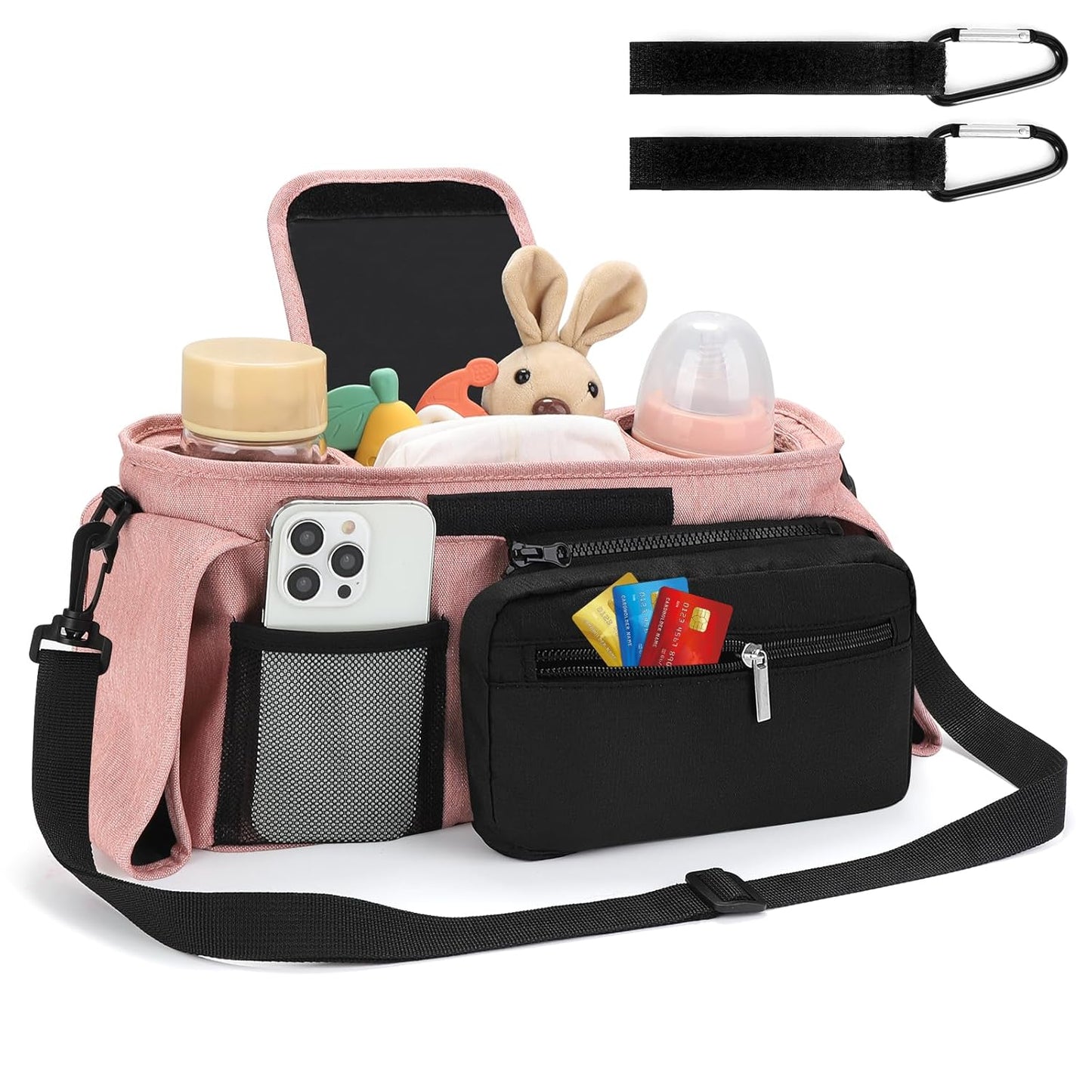 Accmor Universal Stroller Organizer with Insulated Cup Holder Detachable Phone Bag and Shoulder Strap,Stroller Bag Caddy Organizer Fits for Uppababy, Baby Jogger, Britax Strollers