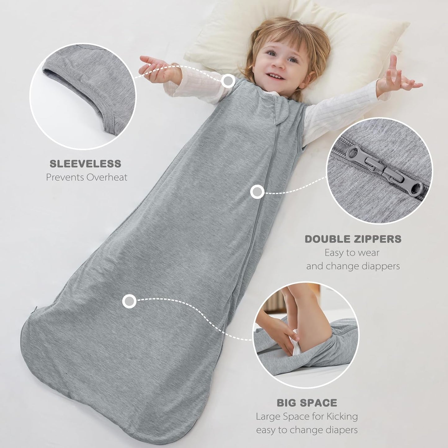 Mosebears Unisex Baby Sleep Sack 1.0 TOG, Supersoft Rayon Made from Bamboo Wearable Blanket with 2-Way Zipper (Grey,6-18 Months)