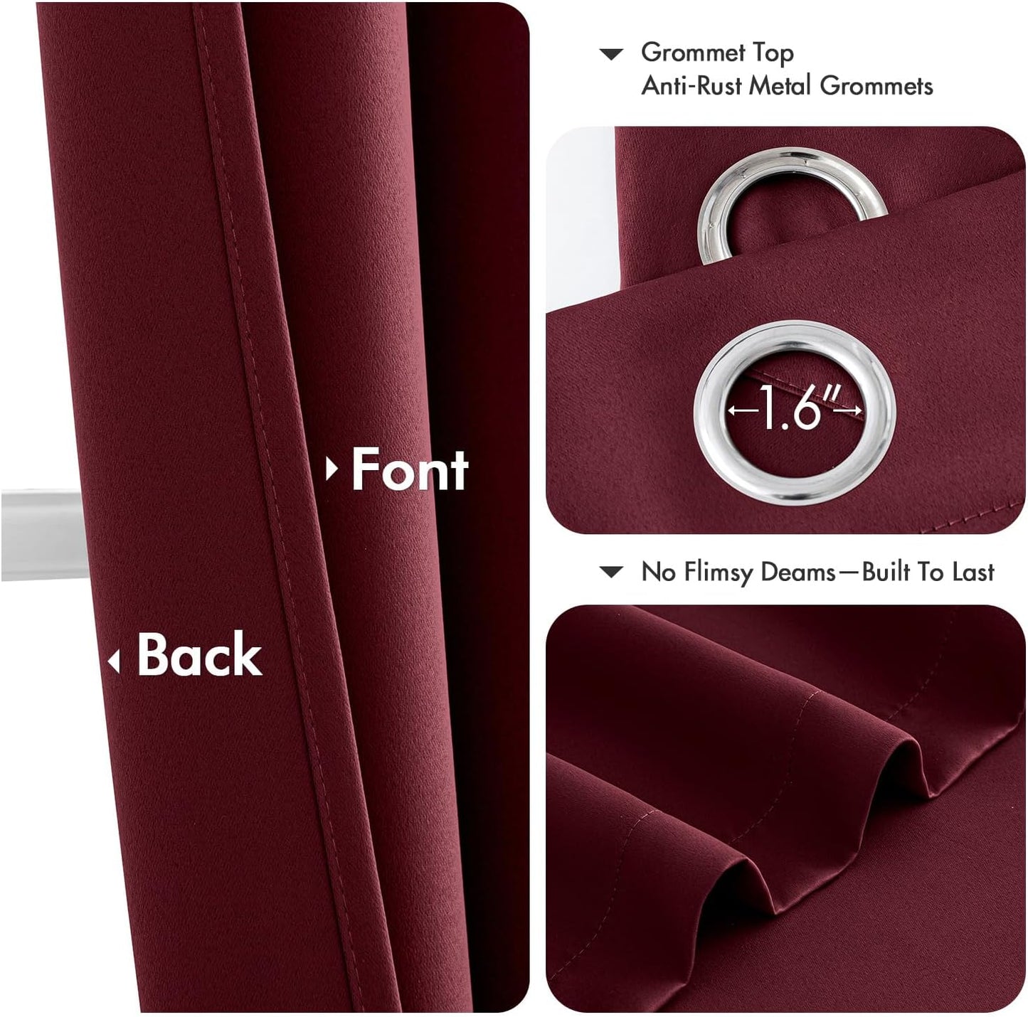 MIULEE Burgundy Red Blackout Curtains for Bedroom Living Room 90 Inches Long 2 Panels, Thermal Insulated Room Darkening Drapes Solid Grommet Top Noise Reduction Christmas Window Treatments 40x90 Inch
