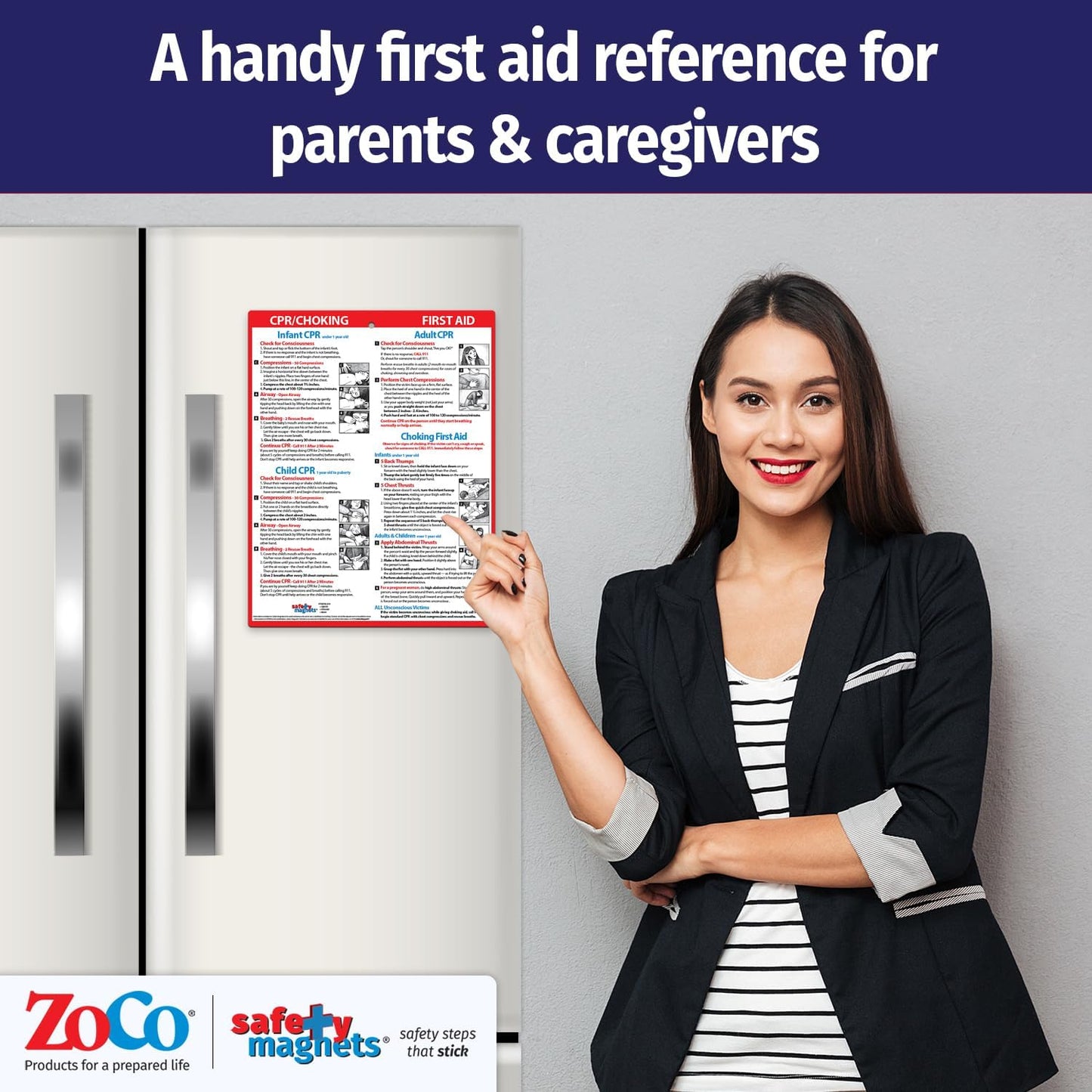 Safety Magnets by ZOCO – CPR & Choking Fridge Magnet – First Aid Instructions for Infants, Children, & Adults – Heimlich Maneuver Laminated Card 8.5" x 11"