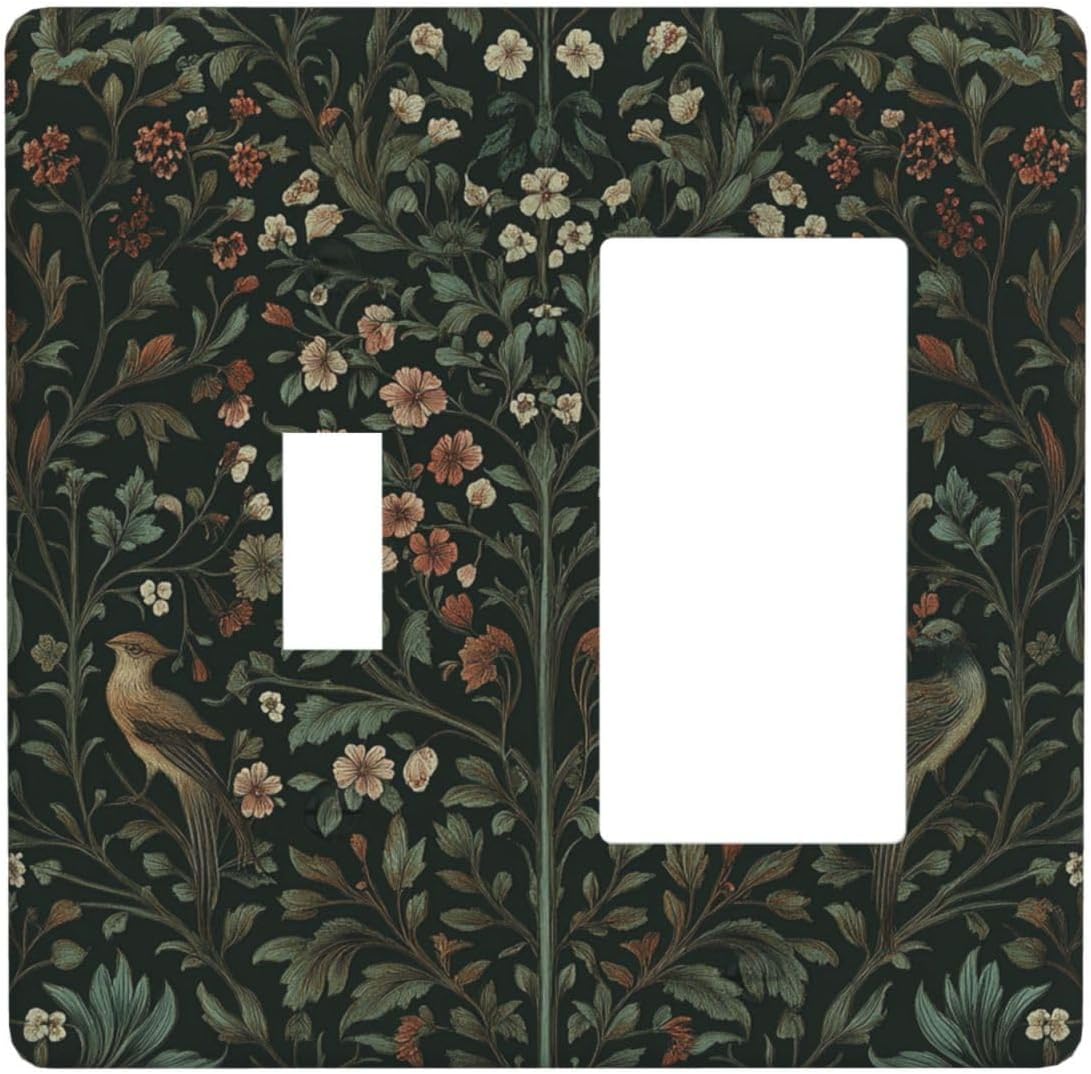 Outlet Covers Vintage Morris Colorful Flower Green Leaf 1 Toggle 1 Rocker Combination Decorative Wall Plate Electrical Switch Plates Light Switch Cover Plate For Bed Room Living Room Decor