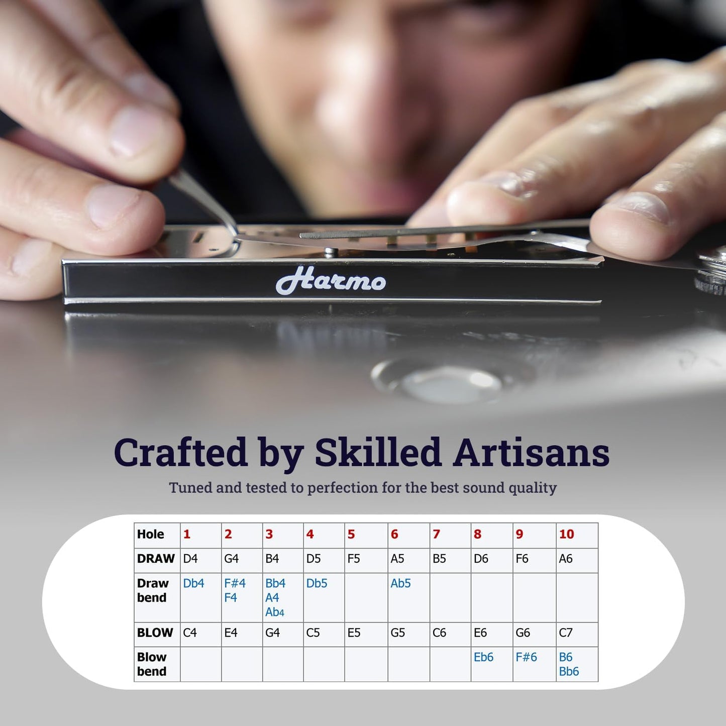 Harmo Polar Diatonic Harmonica Key of D - 10 Holes 20 Notes, Blues Harp Mouth Organ With Case, Phosphor Bronze Reeds, Suitable for All Genres, Harmonica for Kids, Adult, Beginners & Professionals