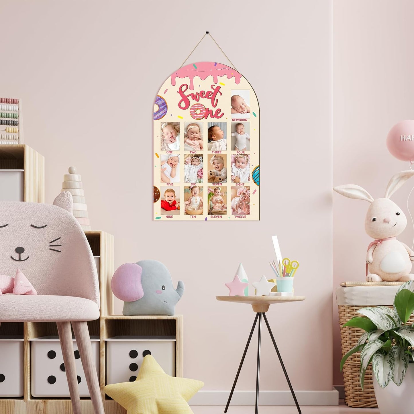 R HORSE My First Year Photo Frame Board, 3D Sweet One Birthday Party Decorations, Baby First Year Picture Frame 12 Months Milestone Display Wood Board 1st Birthday Nursery Decor Gift for Boy Girl