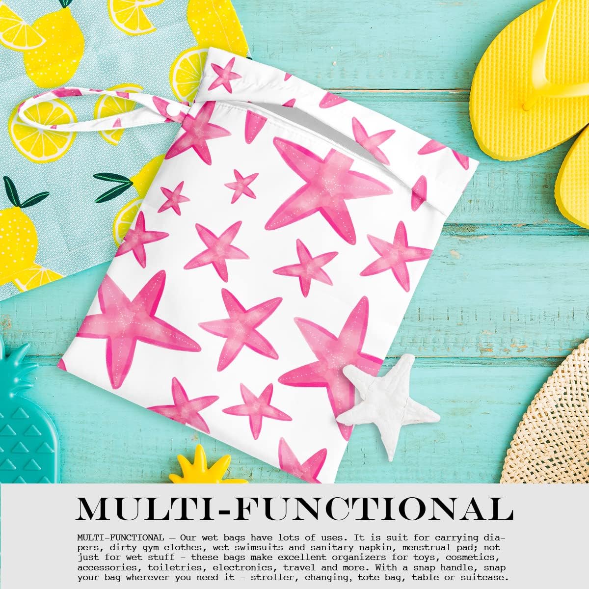 Wet Bag, Wet Dry Bag, Wet Bag for Swimsuit, Travel, Beach, Pool, Diapers, Dirty Yoga Gym Clothes, Makeup Bag, Waterproof Reusable Beach Bag Ocean Decor Starfish Sea Horse Anchor