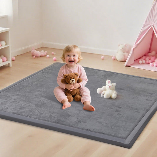 Thick Play Mat for Baby, 50 X 50x 1.3" Memory Foam Playpen Mat,Ultra Soft Tummy Time Mat with Non-Slip Backing, Baby Crawling Mat Child Nursery Rug for Infant, Toddlers, Kids (Dark Gray)