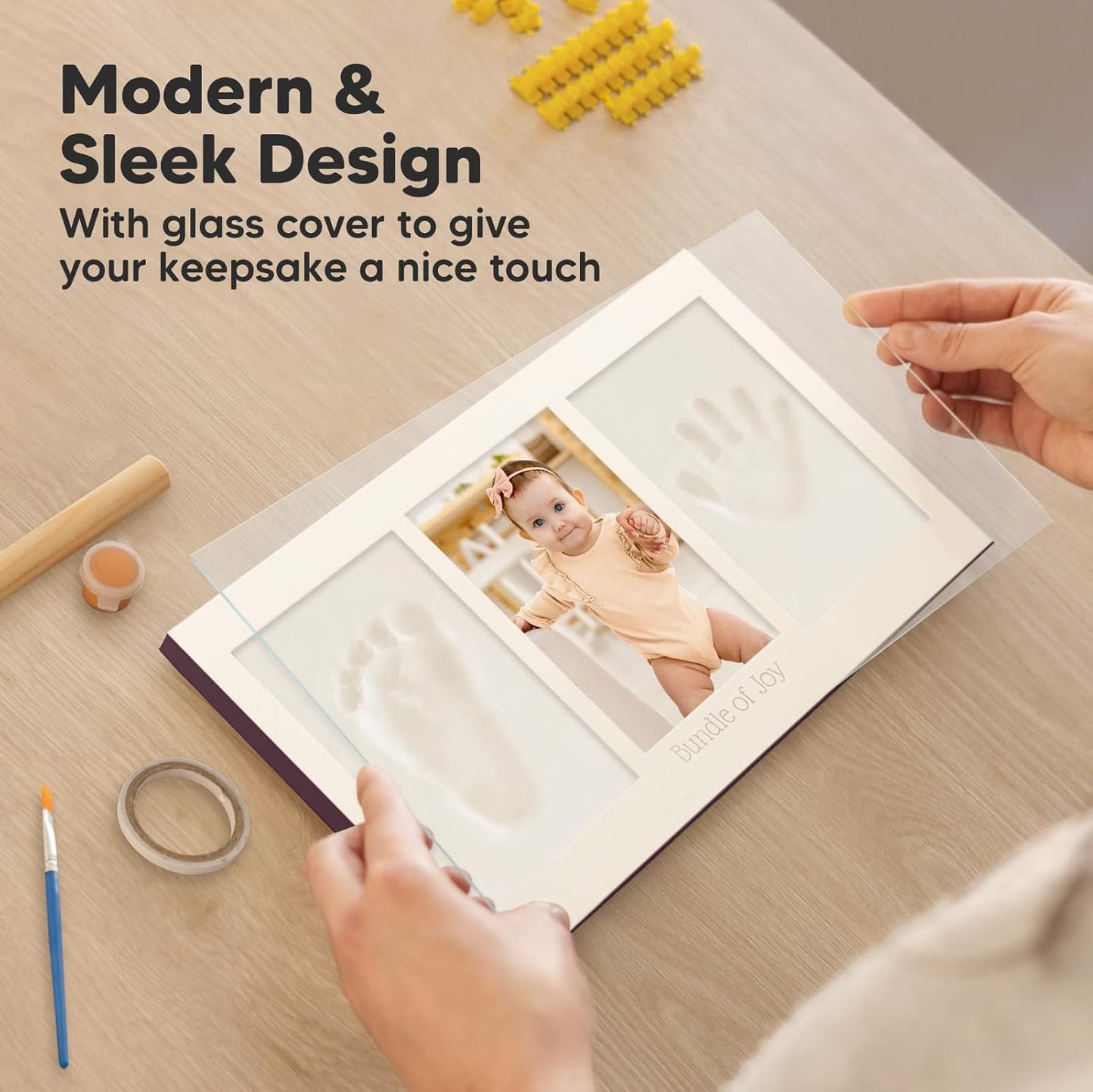 Baby Hand and Footprint Kit - Clay Handprint Keepsake Frame, Newborn Nursery Picture Frame, Personalized New Mom Gifts for Baby Shower & Registry (Auburn)