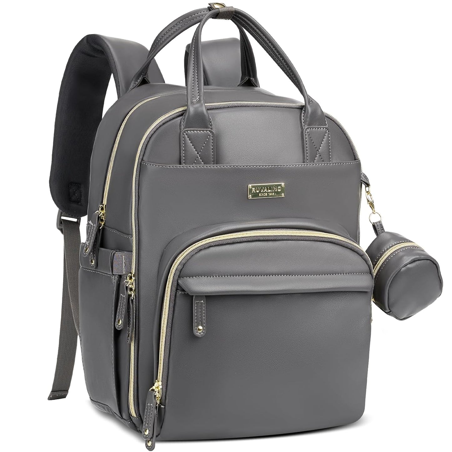 RUVALINO Diaper Bag Backpack, Multifunction Travel Baby Diaper Bag with Changing Pad, Insulated Bottle Holders & Pacifier Case, Large Capacity,Waterproof, Iron Gray