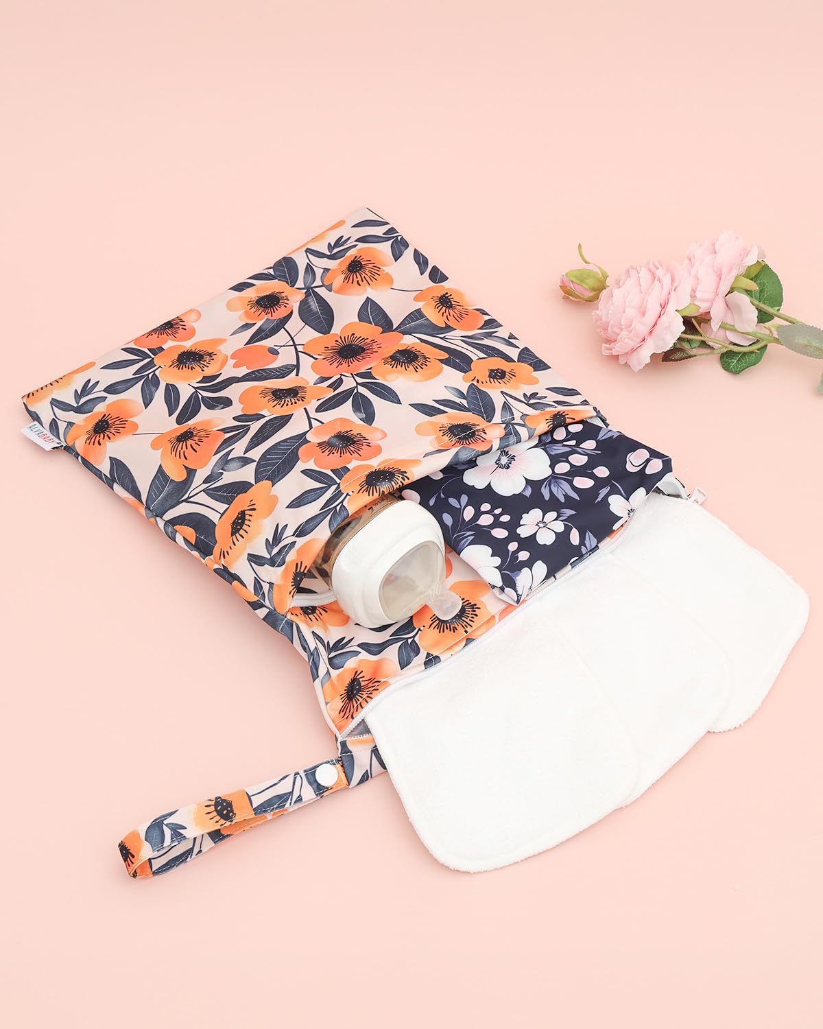 ALVABABY 3 Cloth Diaper Wet Dry Bags Waterproof Reusable with Two Zippered Pockets Travel Beach Pool Daycare Soiled Baby Items Yoga Gym Bag for Swimsuits or Wet Clothes Small medium Large 3L-SML08