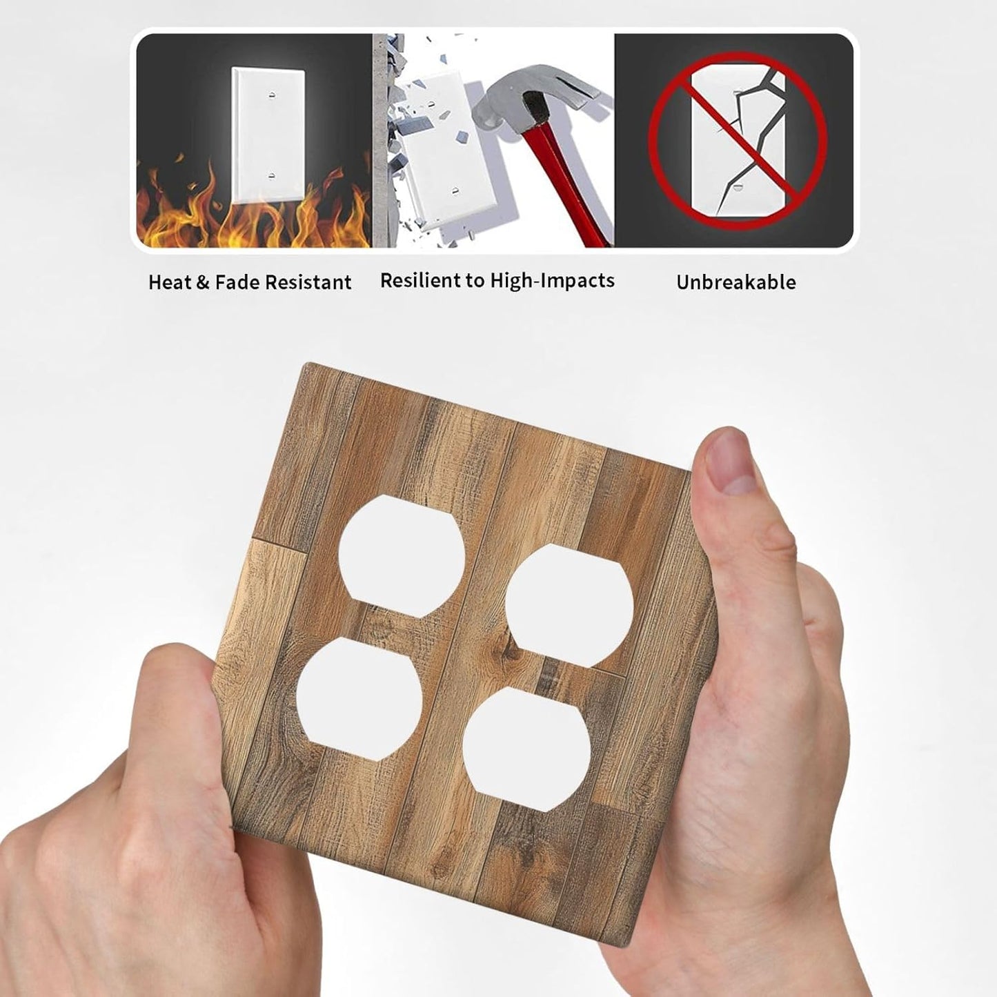 Outlet Covers Retro Rustic Brown Wood Grain 2 Gang Double Duplex Decorative Light Switch Covers Electrical Wallplates Socket Faceplate For Farmhouse Cabin Decor