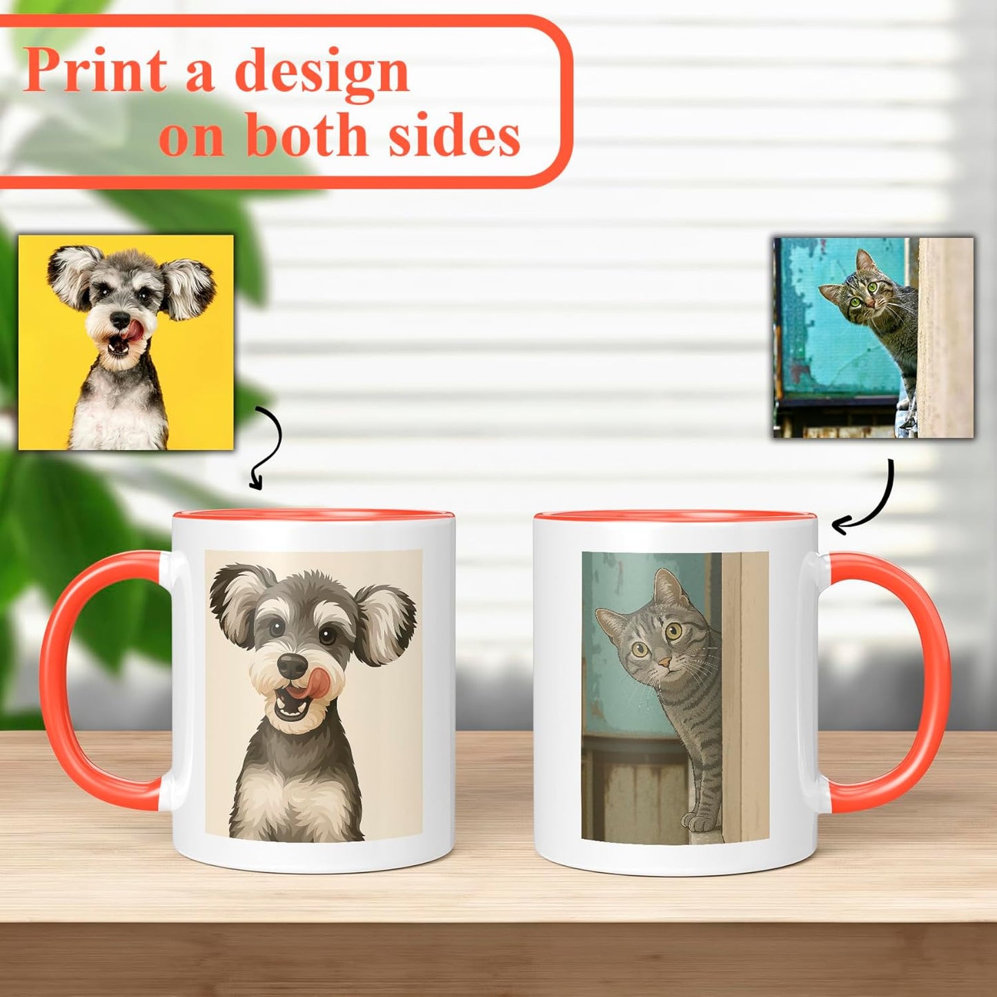 Personalized Coffee Mug, Custom Drawing Portrait Gift, Funny Customized Coffee Gift for Men & Women, Custom Mugs with Pictures, Orange 11oz Customized Ceramic Tea Cup