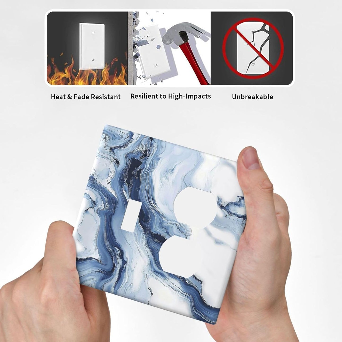 Wallplates White Marble Navy Blue Line Fluid 1 Toggle 1 Duplex Switch Plate Electrical Gfci Faceplate Decorative Light Switch Covers For Bathroom Kitchen Decor