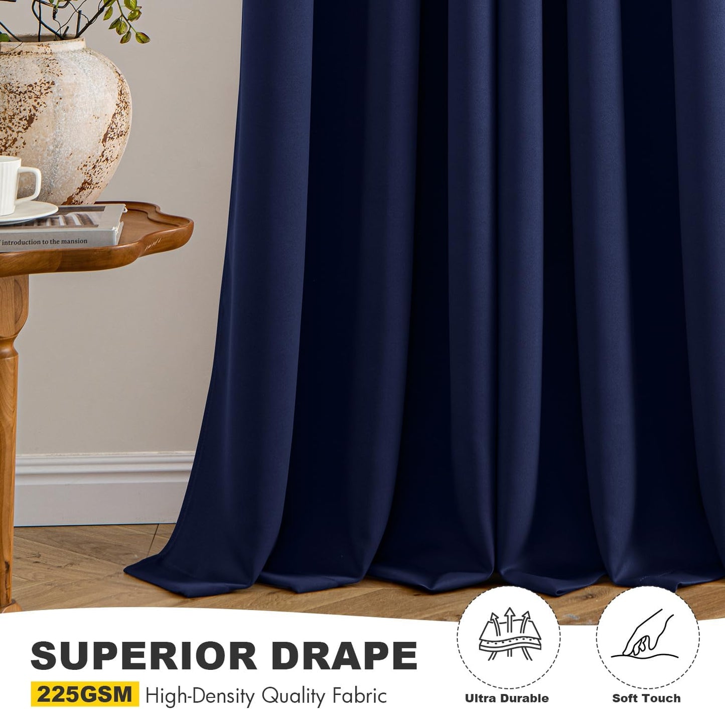 MIULEE Navy Blue Blackout Curtains for Bedroom Living Room 68 Inches Long 2 Panels, Thermal Insulated Room Darkening Drapes Solid Grommet Noise Reducing Light Blocking Window Treatments 40x68 Inch