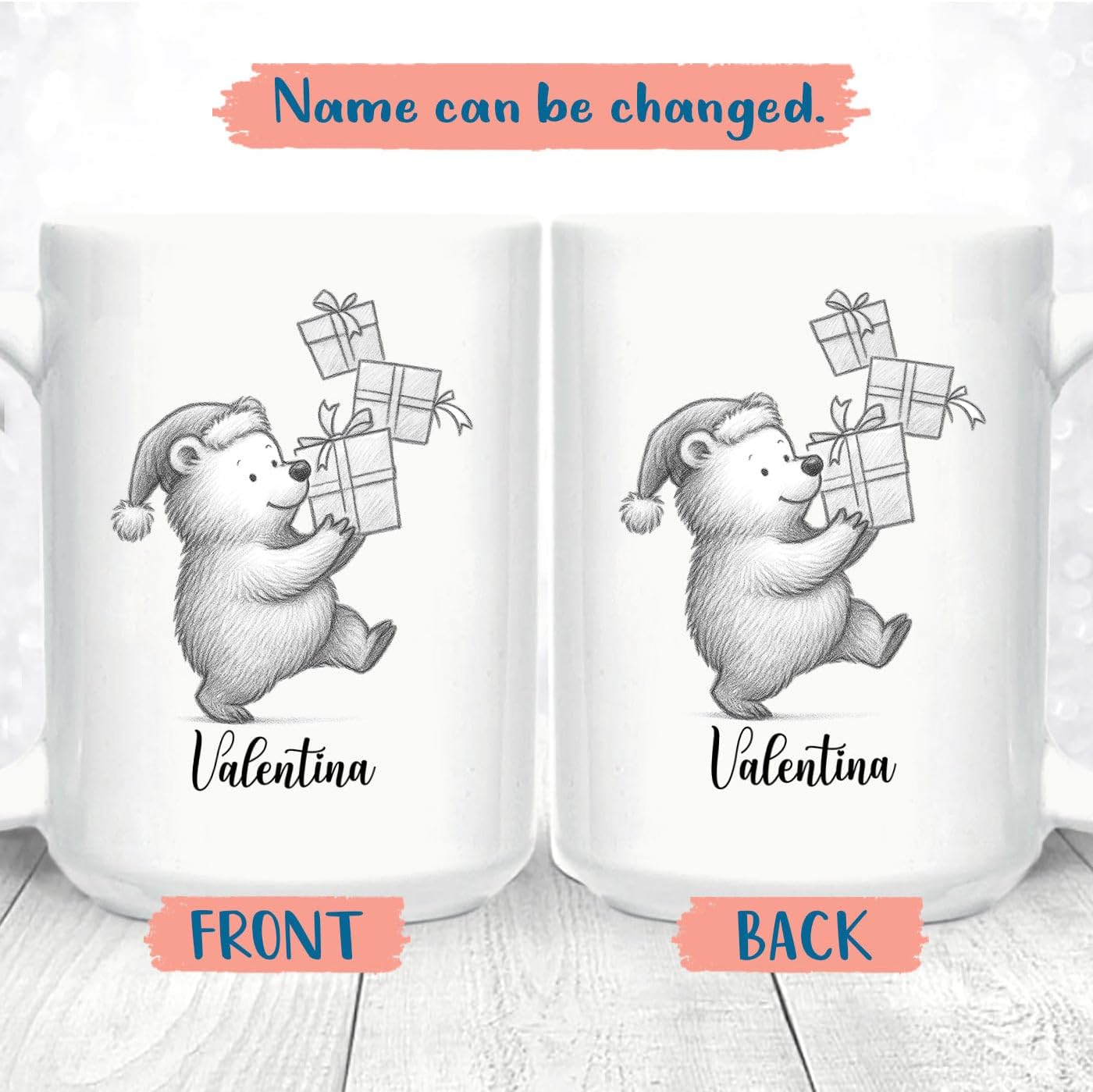 Cute Bear Animal Coffee Cup, Personalized Bear Lover Accent Mug Gift For Men Women Birthday Christmas, Customized Name Animal Coffee Mug Gift For Daughter Son Kids Child, Bears White Teacup 11 15 Oz
