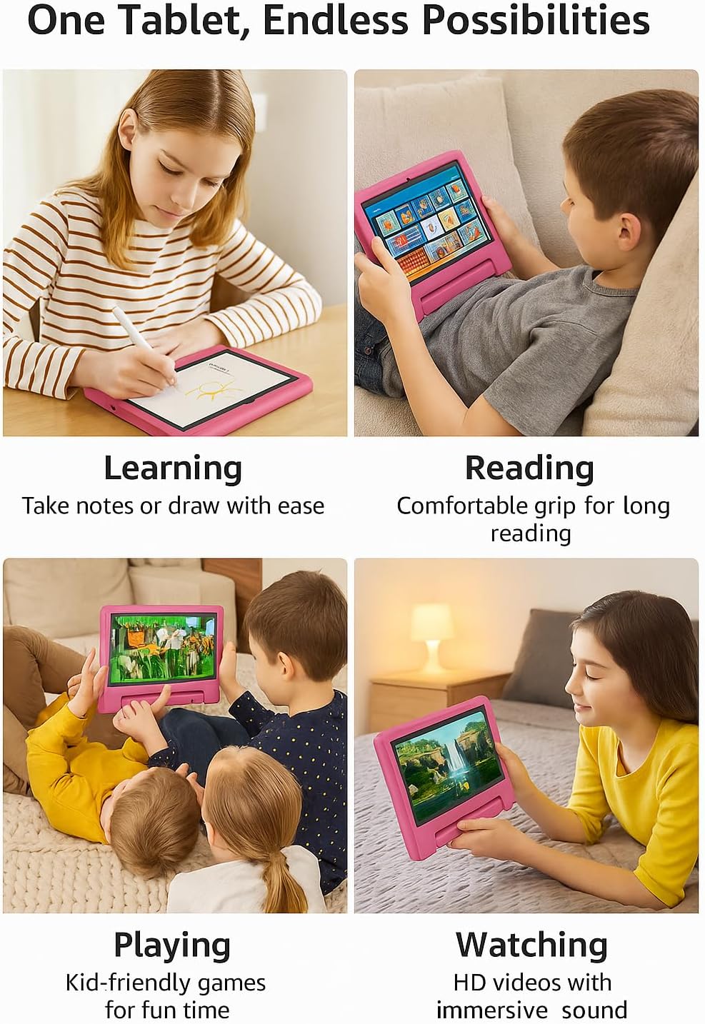 10.1" Kids Tablet Android 14 | 64GB Octa-Core 8GB RAM | Shockproof Case & Parental Control | 12H Fast Charge | HD Display w/Google Kids Space & Educational Apps | WiFi 6/Bluetooth/GPS | Ages 3-12