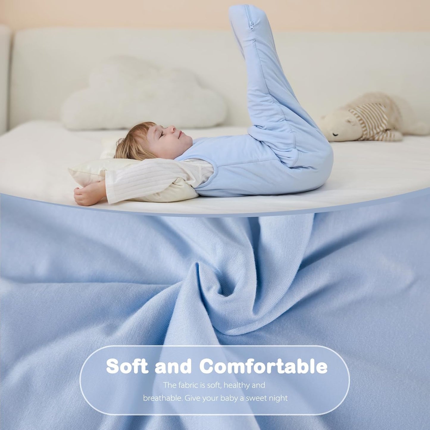 Mosebears Unisex Baby Sleep Sack 1.0 TOG, Supersoft Rayon Made from Bamboo Wearable Blanket with 2-Way Zipper (Sage&Blue,18-36 Months)