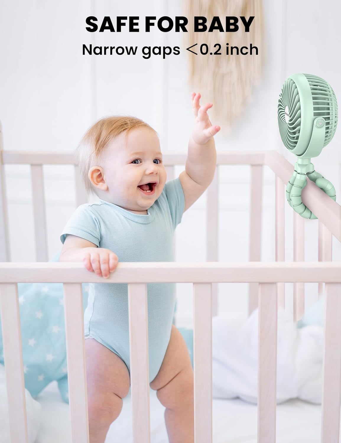 AMACOOL Baby Stroller Fan - 5000mAh Rechargeable, 3-Speed, Strong Yet Quiet, 360°Rotate Portable Clip on Fan for Travel, Car Seat, Crib, Bike, Treadmill, Beach Vacation Essentials