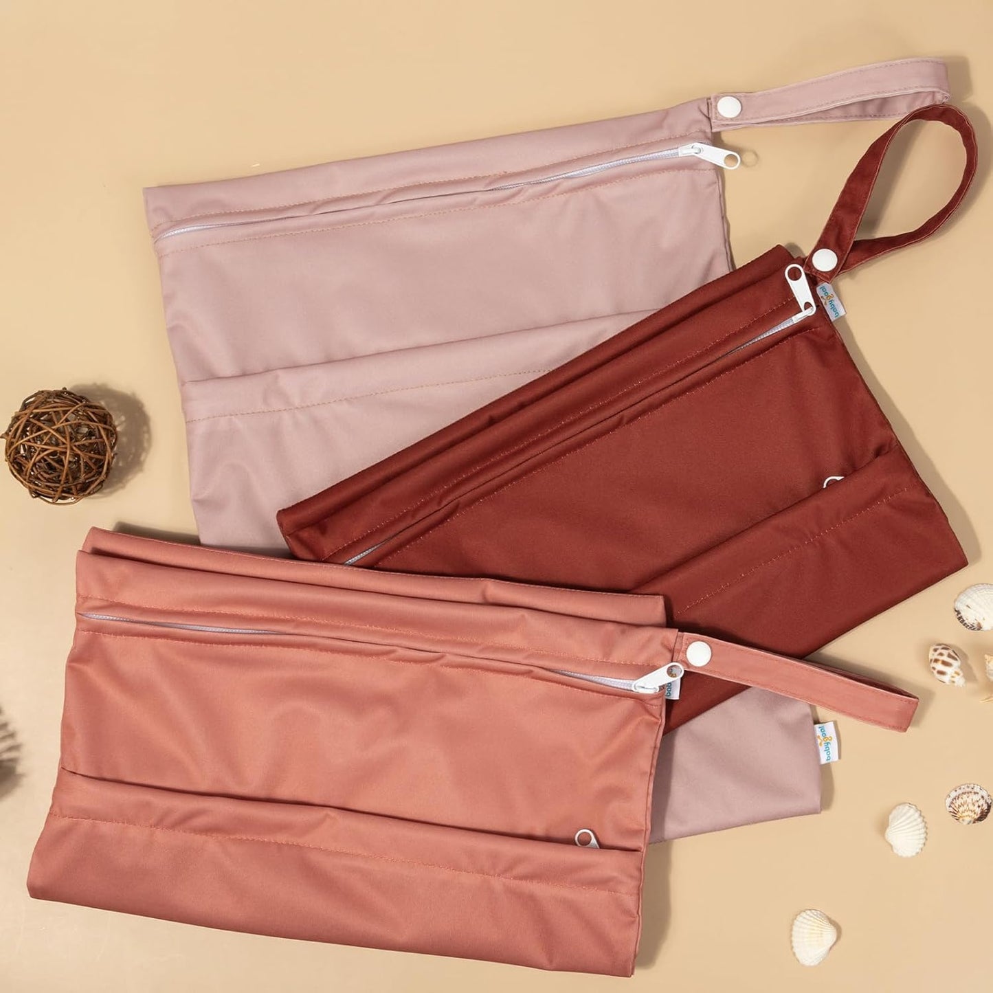 babygoal Wet Dry Bags 3 Pack for Baby Cloth Diapers, Washable Travel Bags, Beach, Pool, Gym Bag for Swimsuits & Wet Clothes with Two Pockets, Snap Handle 3LN33