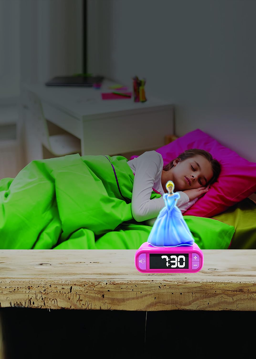 LEXiBOOK - Disney Princess Digital Alarm Clock for Kids with Night Light Snooze, Childrens Clock, Luminous Disney Princess, Pink Colour - RL800DP