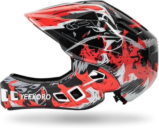 Kids Bike Helmet with Chin Guard, Adjustable Detachable Children’s Full Face Helmet for Girls and Boys, Cycling Helmets Skateboard, Scooter