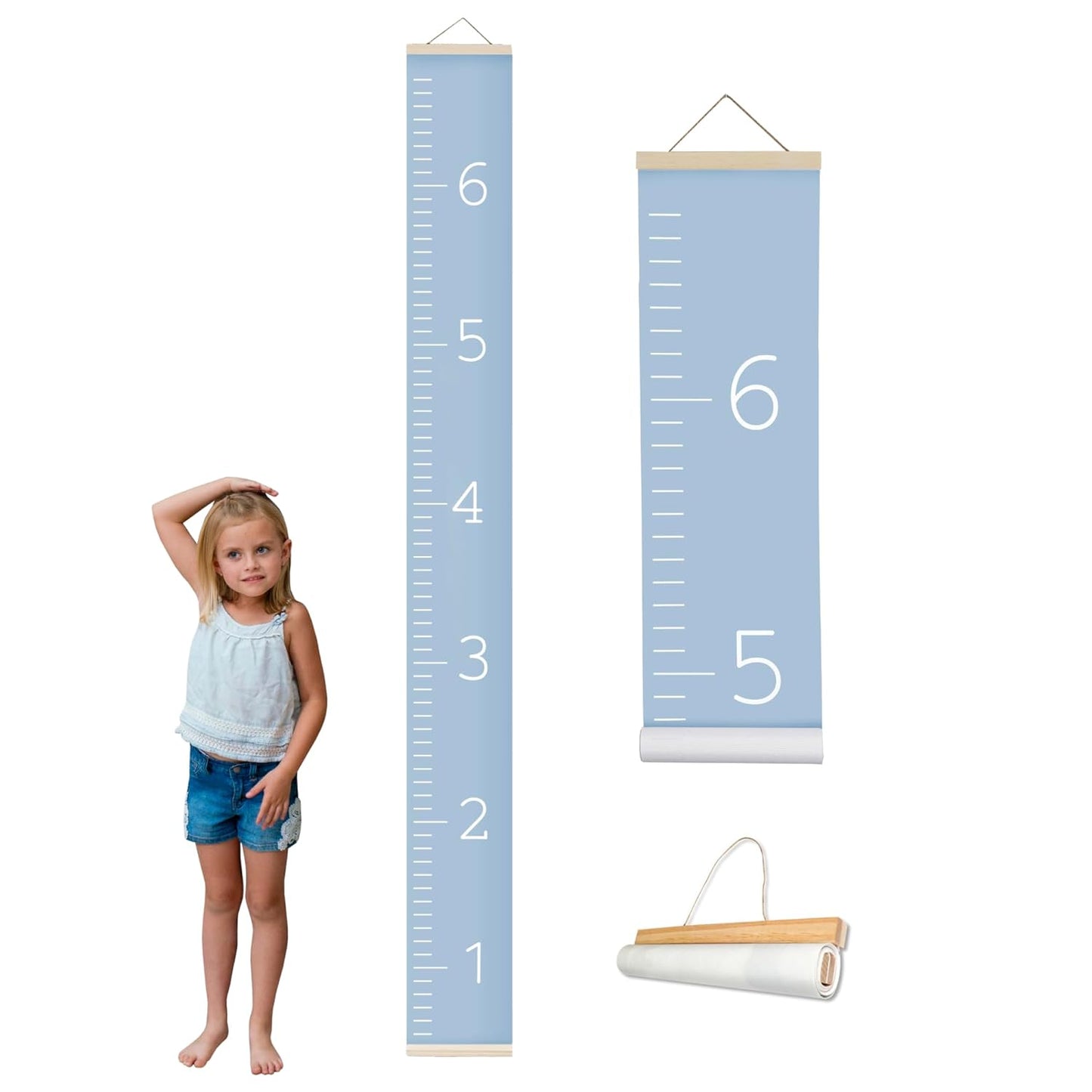 Morxy Canvas Growth Chart for Kids - Unisex Kids Room Wall Decor - Measuring Height Chart- Wall Tape with Height Chart for Kids (Canvas, Plain Blue)