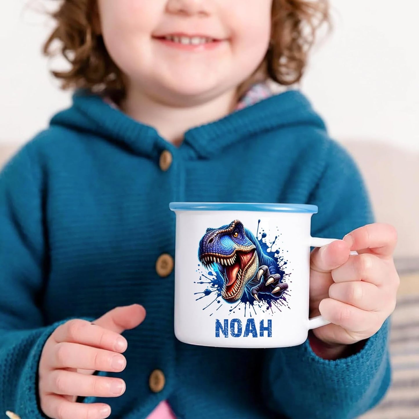 Personalized 12 oz Enamel Mug with Name - Custom Camping Coffee Mugs for Home, Work, Travel, Camping - Birthday Christmas Gift for Family Friend (Splash-Ink Dinosaur)