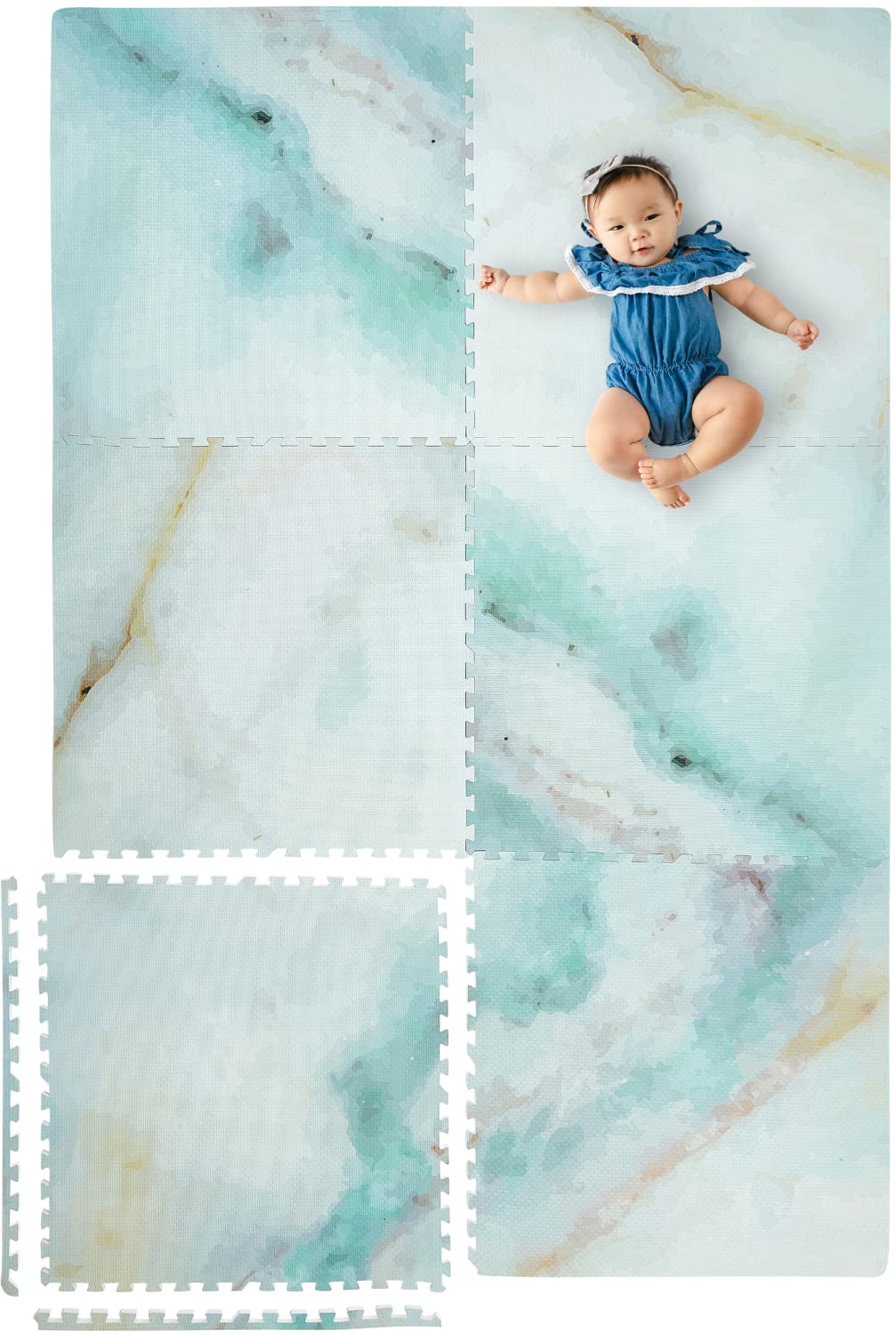 Yay Mats Stylish Extra Large Baby Play Mat. Soft, Thick, Non-Toxic Foam Covers 6 ft x 4 ft. Expandable Tiles with Edges Infants and Kids Playmat Tummy Time Mat (Elle Marble)