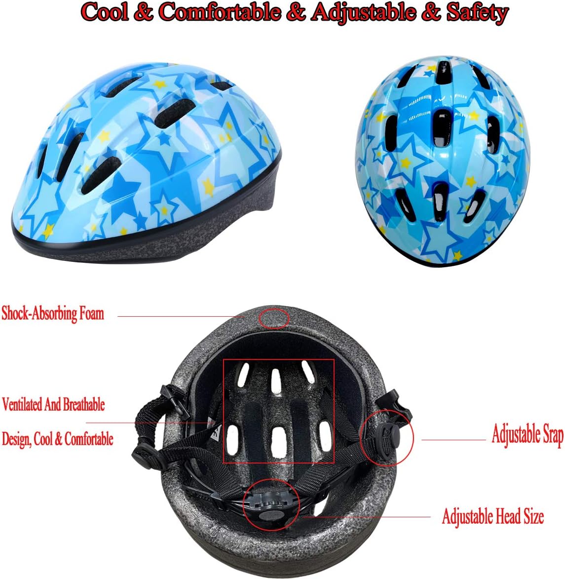 Kids Helmet Adjustable for Kids Ages 3-8 Years Old Boys Girls, Toddler Helmet with Protective Sports Gear Set Knee Elbow Pads Wrist Guards for Cycling Skateboard Scooter