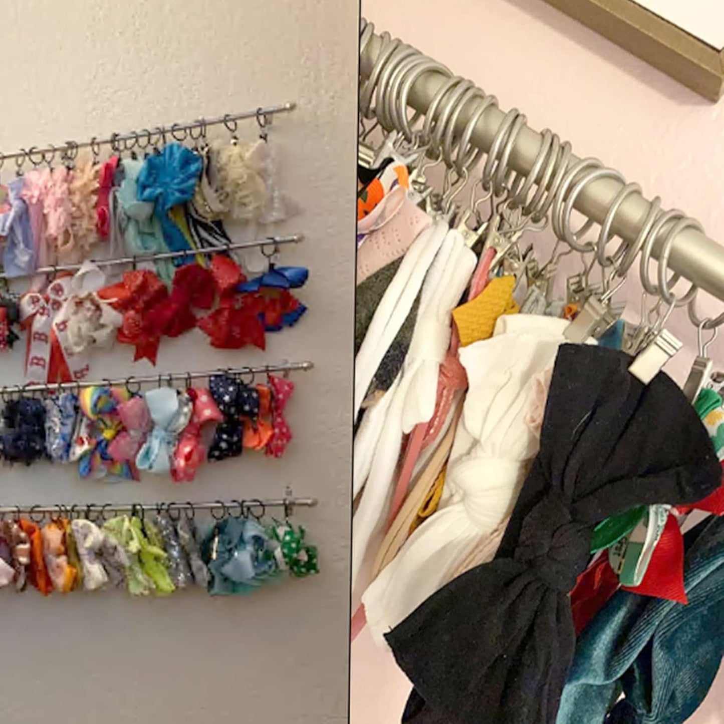 100 Pack Matte Silver Curtain Rings with Clips, Curtain Hooks Hangers Clip Rings for Hanging Drapes Bows Hat, Drapery Rings 1 in I D, Fits up to 5/8 in Diameter Curtain Rod.