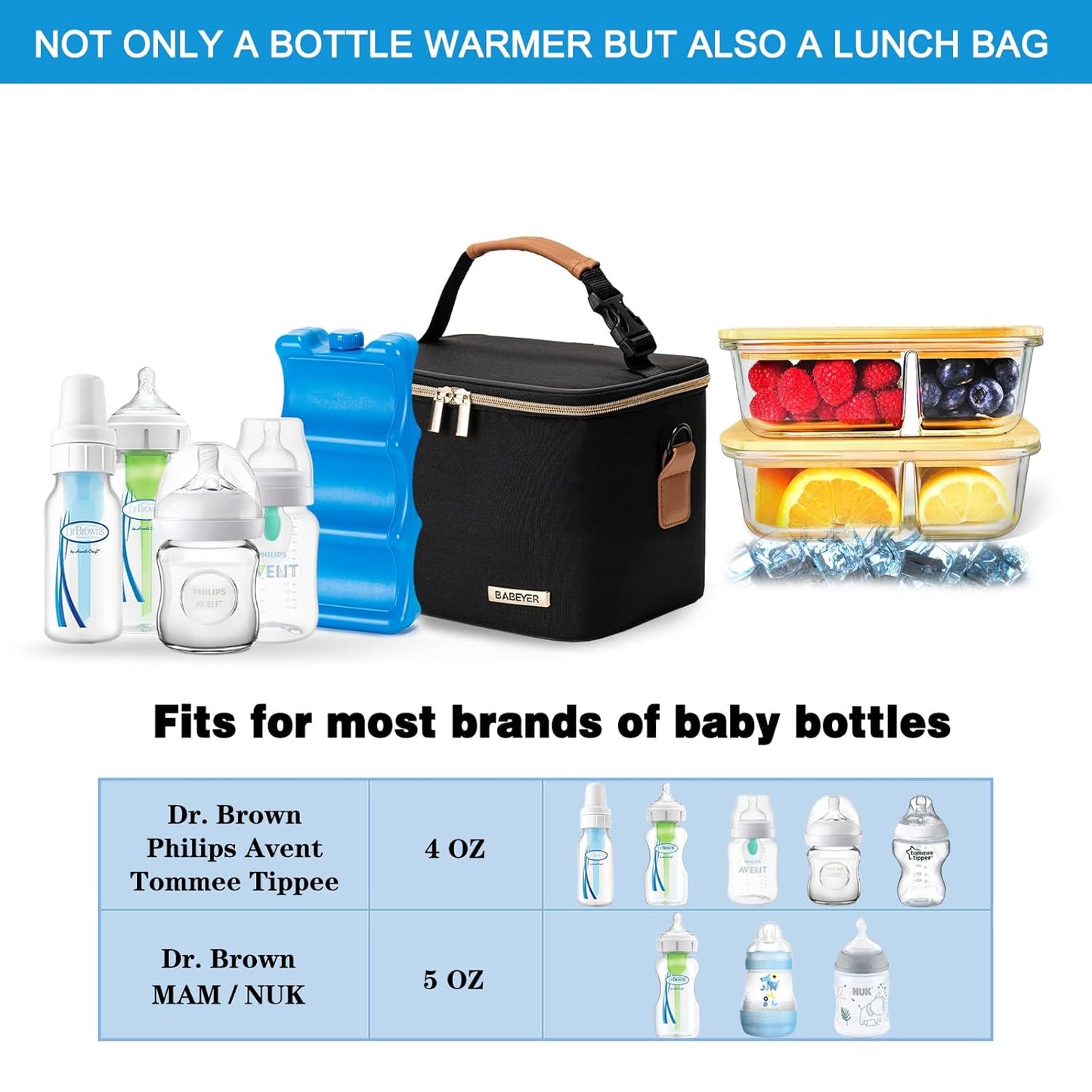 Breastmilk Cooler Bag with Ice Pack Fits 6 Baby Bottles Up to 5 Ounce, Baby Bottle Bag with Shoulder Strap for Nursing Mom Daycare-Black