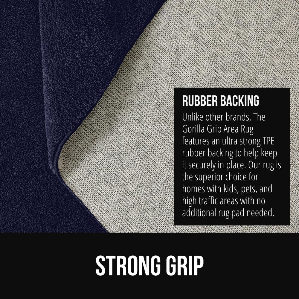GORILLA GRIP Ultra Soft Washable Area Rug, 6x9, Stain and Slip Resistant Plush Thick Carpet for Bedroom Living Room, No Shed Floor Rugs, Pet Friendly, Dorm Essentials, Nursery Home Decor, Navy Blue