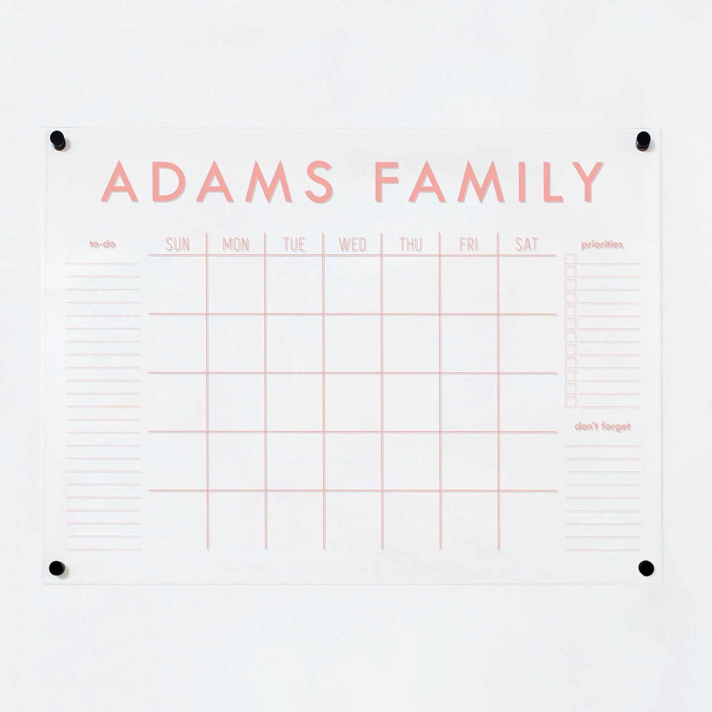 Personalized Clear Acrylic Calendar for Wall, Calendar Whiteboard for Wall, Dry Erase Wall Calendar, Wall Calendar Organizer System for Home (Block, Blush, 31"W x 23"H)