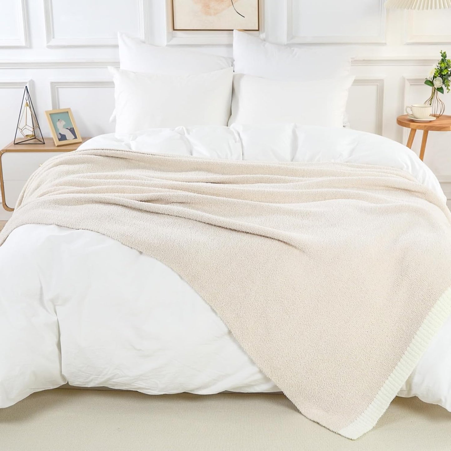 NNEXHOME PRO Soft Blanket for Women, Cozy Blanket Warm Reversible Knit Lightweight Throws for Sofa Bed, Picnic, Heather Ivory, Twin Size 60 x 80 inches