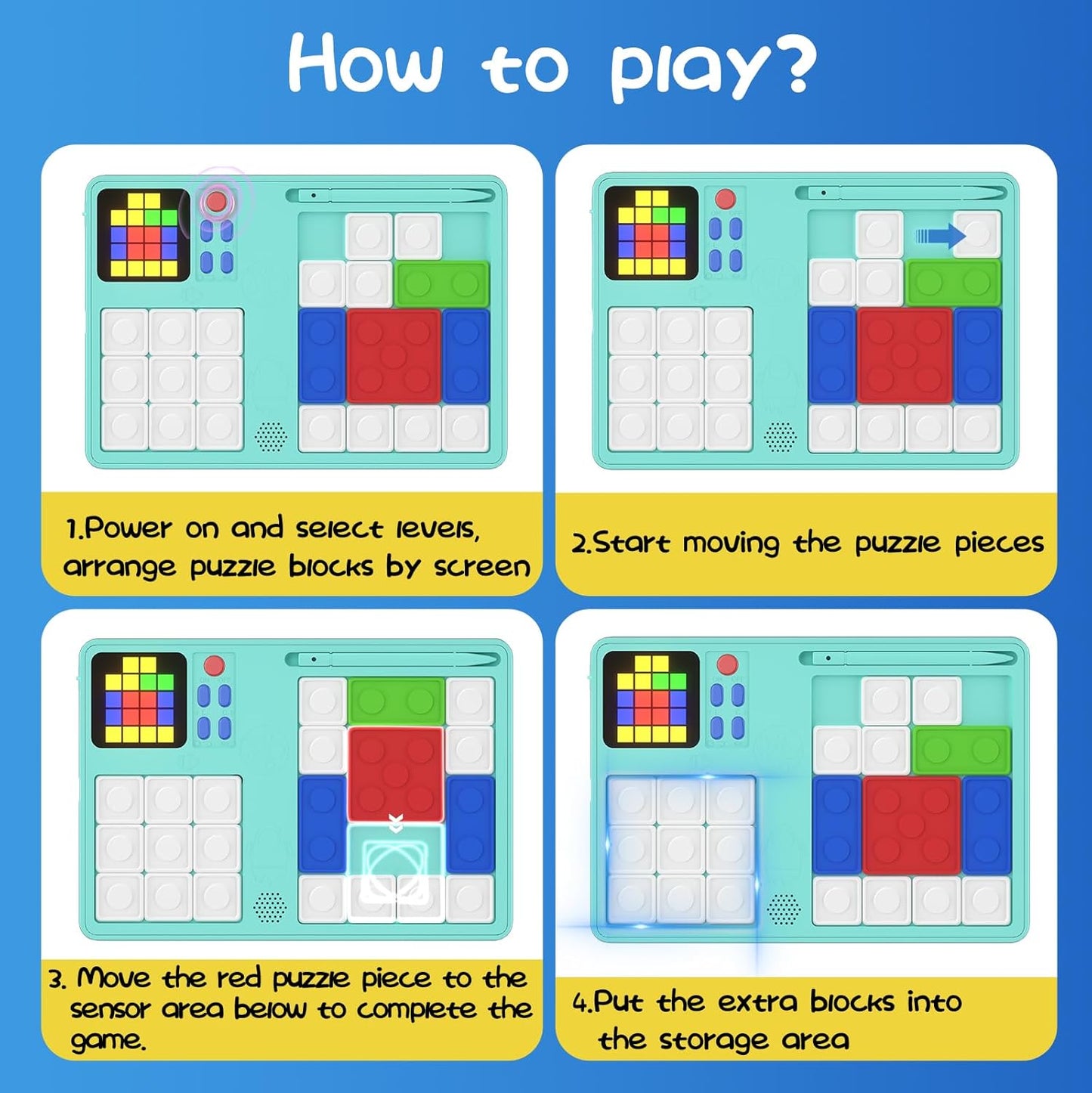 Slider Puzzle Games & LCD Writing Tablet 2 IN 1 Travel Games,530 Challenges Brain Teaser Toys for Kids,Drawing Pad Gifts for Boys Girls(Blue)