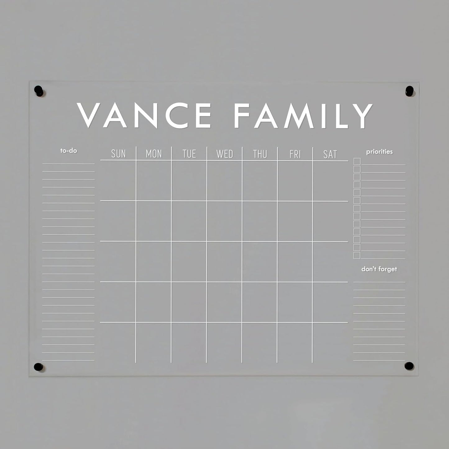 Personalized Clear Acrylic Calendar for Wall, Calendar Whiteboard for Wall, Dry Erase Wall Calendar, Wall Calendar Organizer System for Home (Block, White, 47.5"W x 36"H)