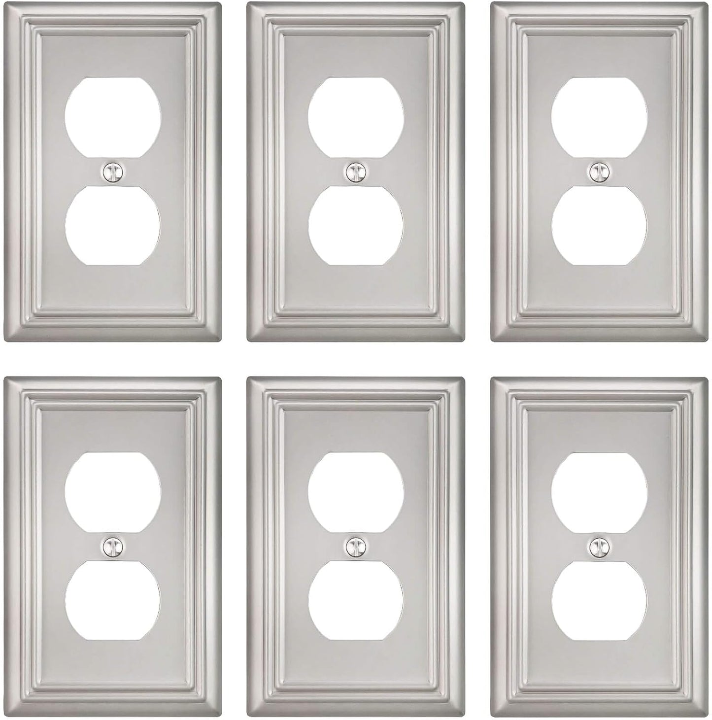 6-Pack Duplex Wall Plate, Decorative Satin Nickel Outlet Cover, Metal Wall Plates for Electrical Outlets, 3.15''*4.88'', Midsize