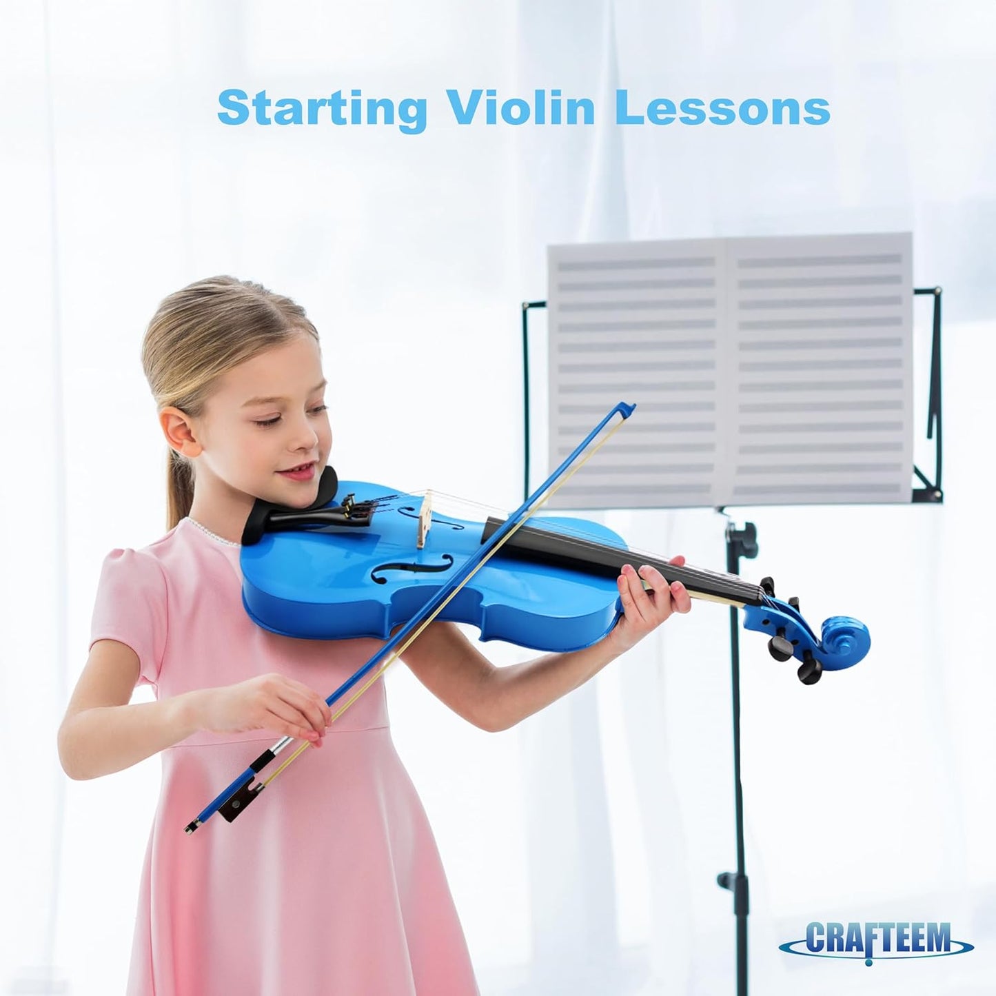 1/4 Fiddle Blue Colored Premium Violin Outfit for Beginners Adults Kids With 5 Color Fingering Tape- Handcrafted Student Beginner Violin.(Blue, 1/4)