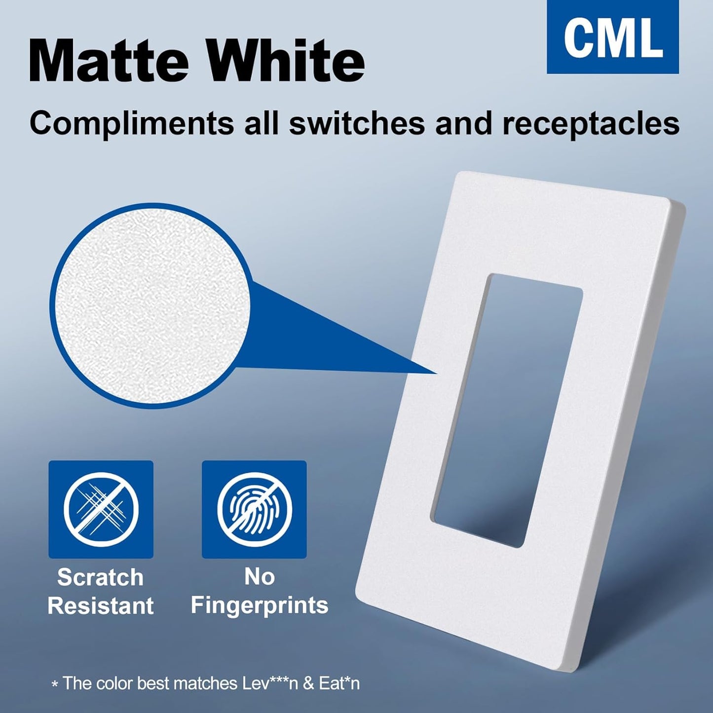 CML Matte White 1-Gang Screwless Decorative Wall Plates, 40 Pack Decorator Light Switch Covers, Standard Size 2.91” X 4.68”, Scratch and Impact Resistant, Polycarbonate
