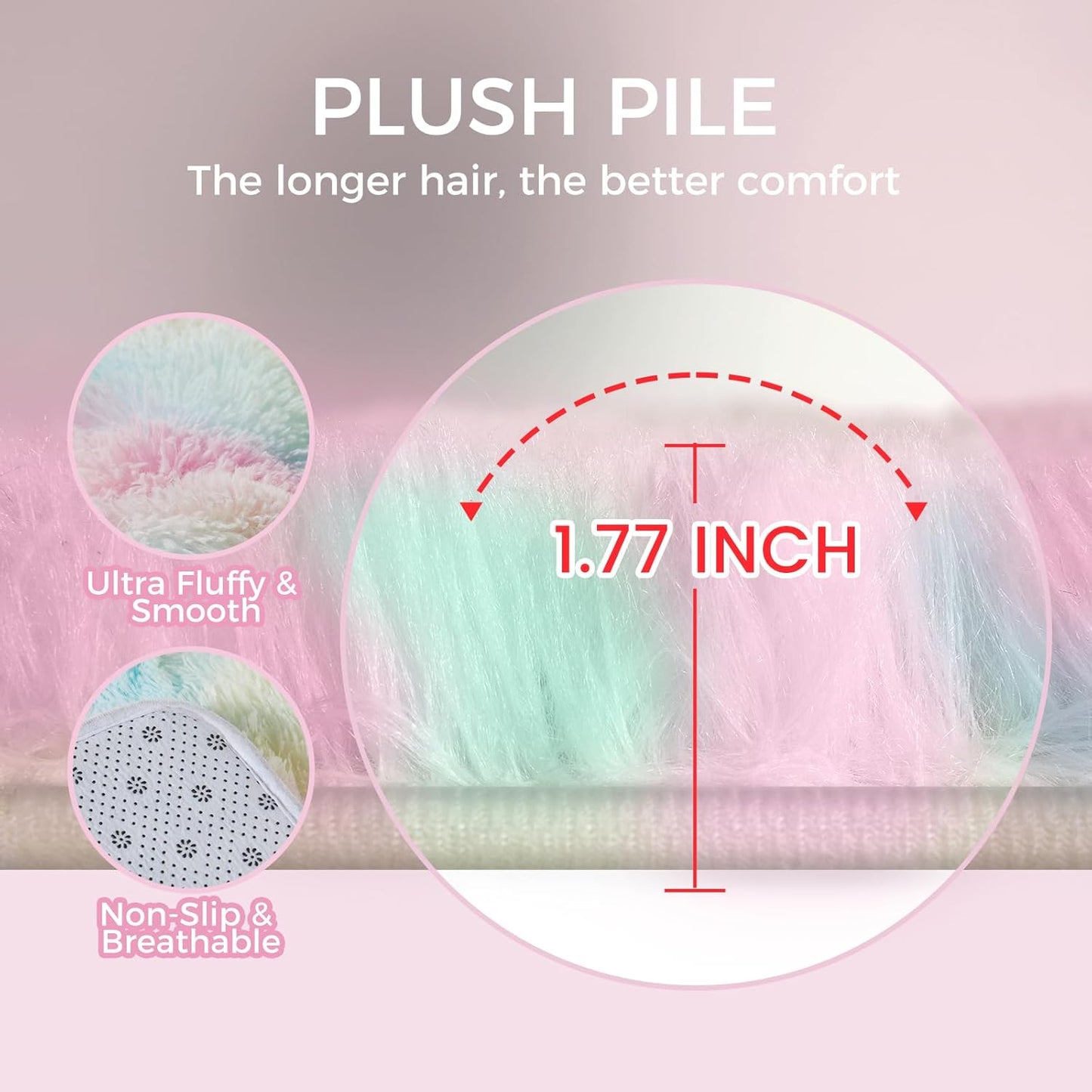 Ultra Soft Rug for Living Room, 3X5 Fluffy Shag Area Rug for Bedroom, Modern Shaggy Carpets Fuzzy Rug for Teens Dorm Nursery Home Decor Aesthetic, Upgrade Anti-Skid Durable, Rainbow