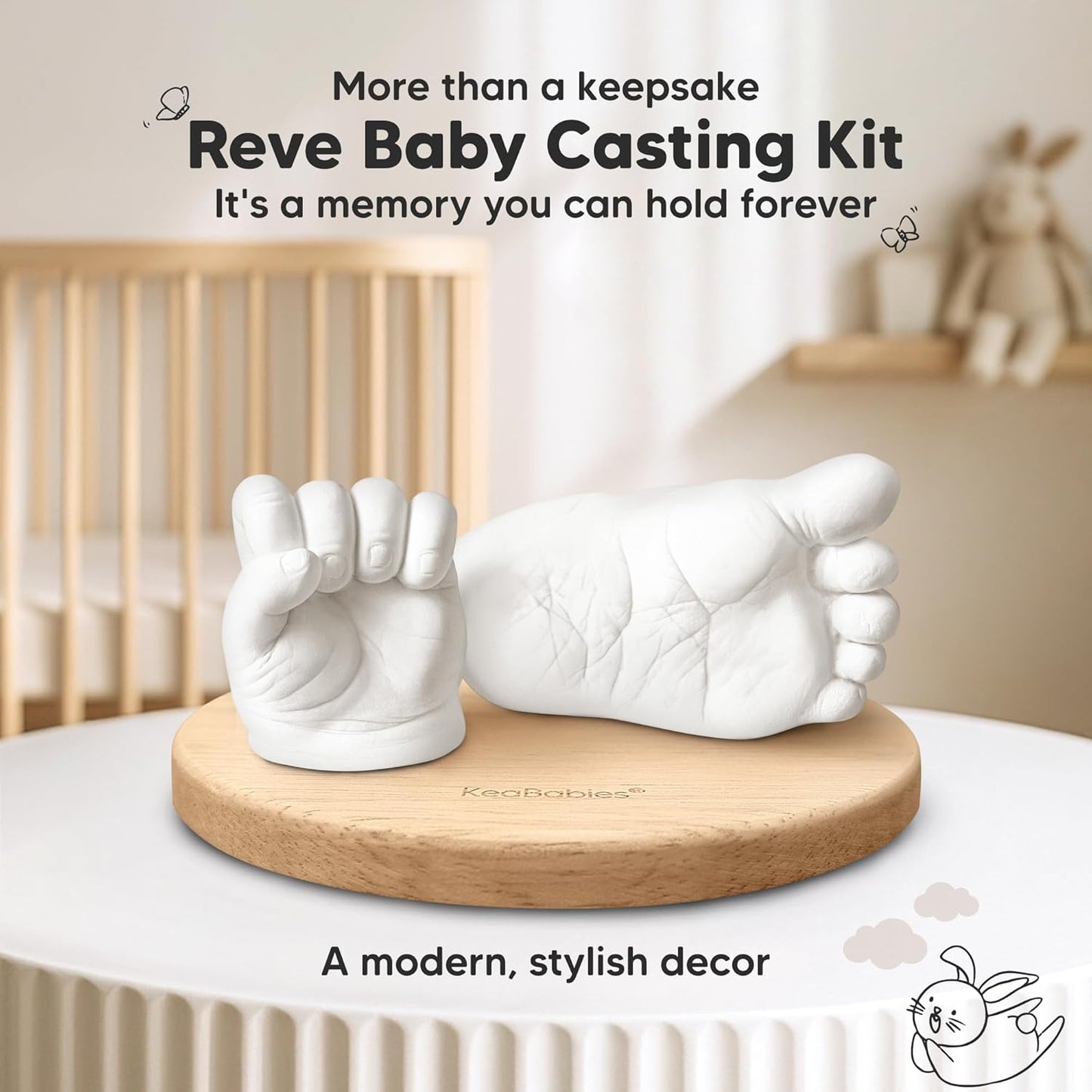 KeaBabies Baby Casting Kit Hands and Feet Mold - 3D Newborn Hand Casting Kit & Stylish Wood Base, Easy DIY Infant Foot Molds 0-9 Months, BPA-Free Baby Keepsake, Shower Gifts for Moms (Round, Ash Wood)