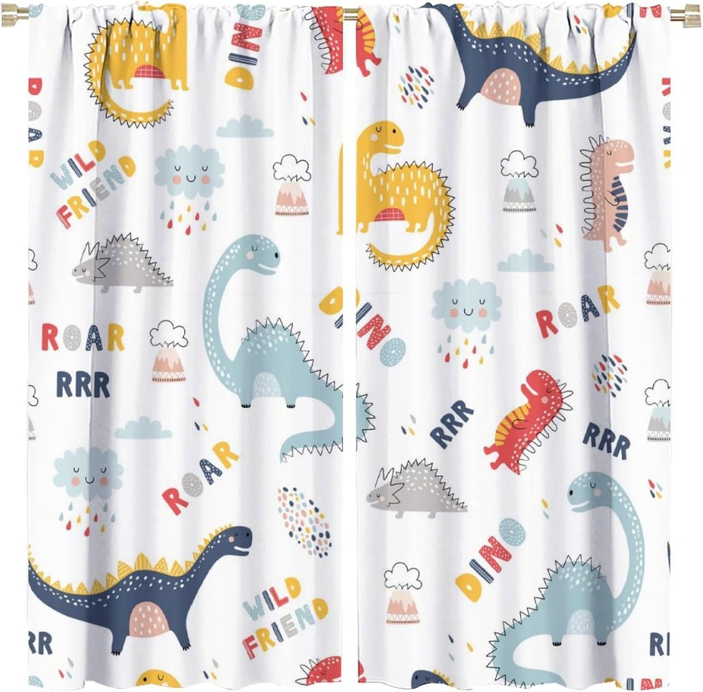 Cartoon Dinosaur Curtains for Kids Boys Girls Home Decor Colorful Cute Dino Animals Print Pattern Rod Pocket Blackout Window Drapes for Nursery Baby Bedroom Playroom W26xL84in 2 Panels