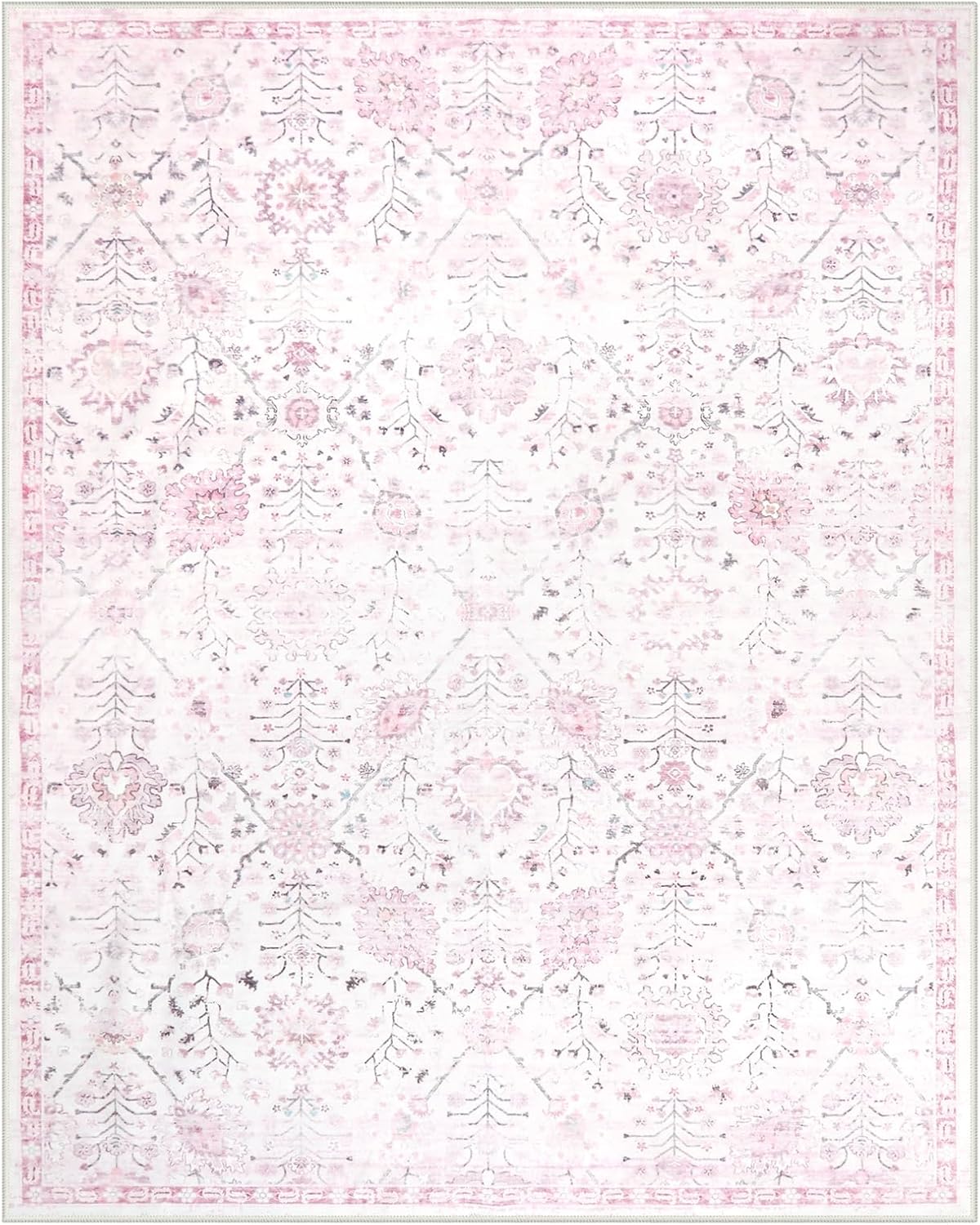 Lahome Washable Rugs 8x10, Soft Nursery Area Rug for Girls and Kids, Low Pile Boho Purple Carpet for Snug Bedroom Kids Room Classroom, Spill-Proof Non Slip Floral Fresh Simple Carpets for Living Room