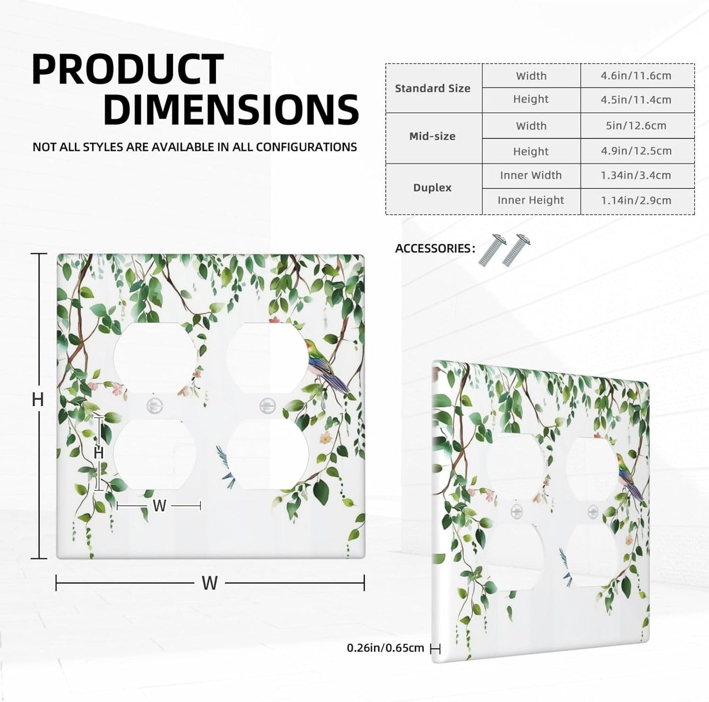 Outlet Covers Green Leaves Bird Eucalyptus Sage Plant 2 Gang Double Duplex Decorative Light Switch Covers Electrical Wallplates Socket Faceplate For Bed Room Living Room Decor