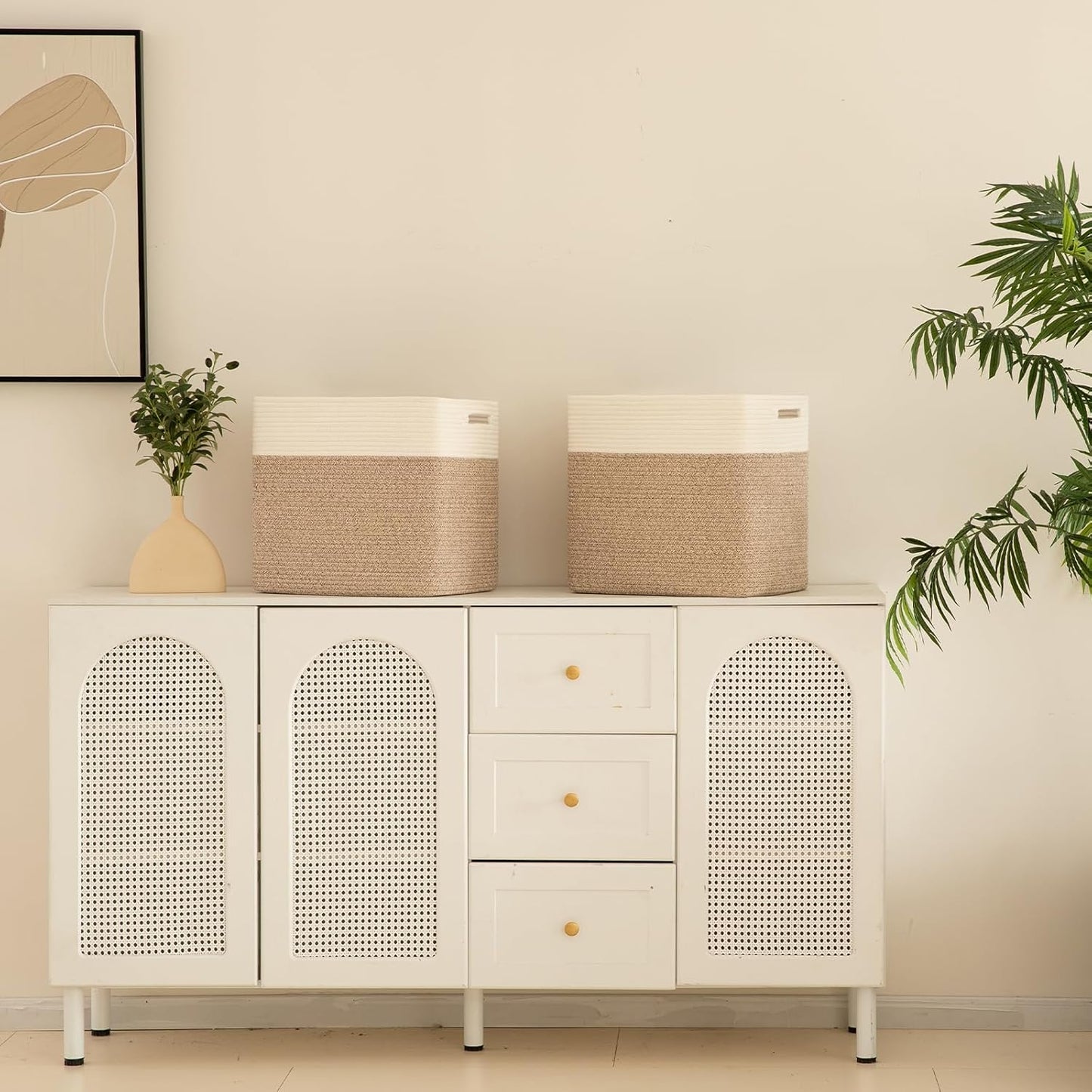 OIAHOMY Storage baskets for Shelf, Large Collapsible Storage Bins, Blanket Basket Living Room, 16.5 x 13 x 15 Inches-Pack of 2-Brown