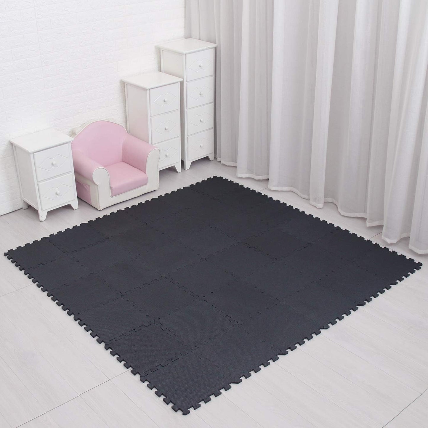 XMTMMD Soft Non-Toxic Foam Baby Play Mat | Toddler Playmat | EVA Foam Interlocking Tiles for Gym, Nursery, Playroom | 18 Squares Foam Floor Mats for Kids & Babies | Black Jigsaw Puzzle Play Mat