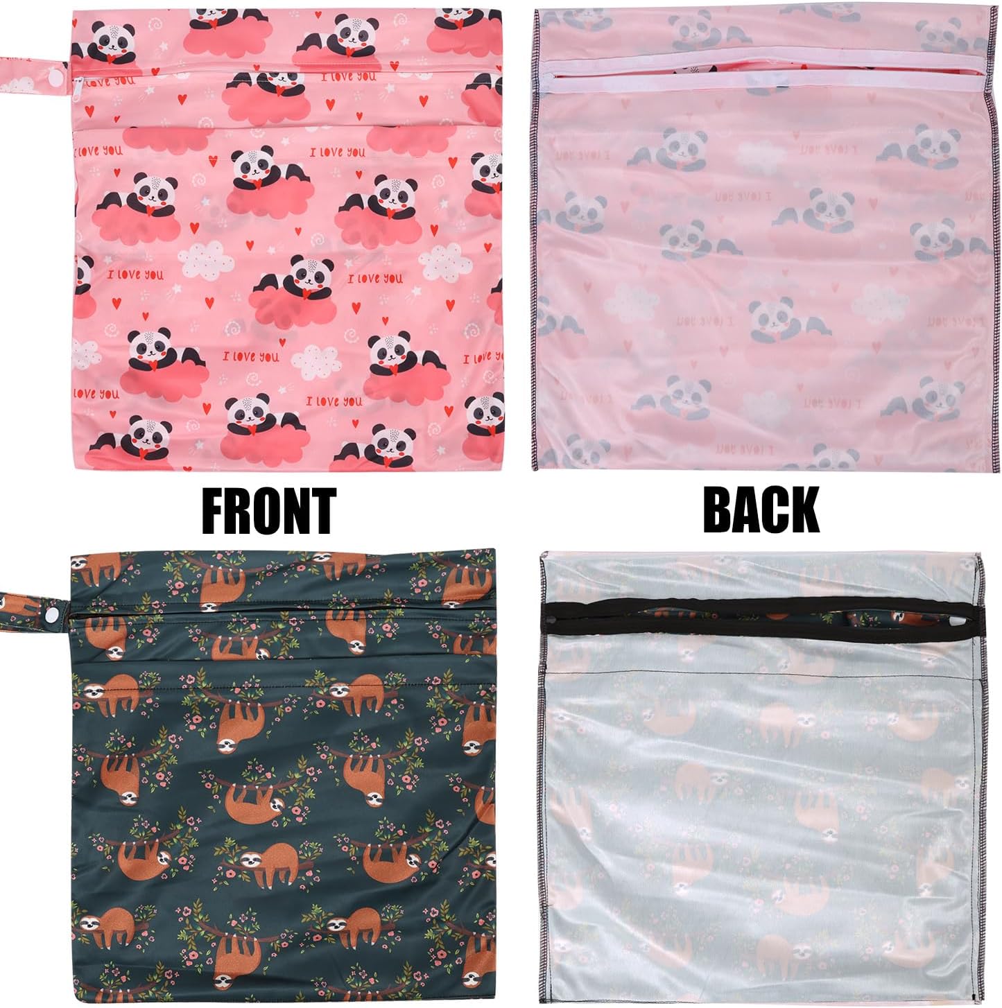 2pcs Cloth Diaper Wet Dry Bags, Waterproof Reusable Wet Bag with 2 Zipper Pockets & Handle, Washable Laundry Bags for Baby Adult Clothes Travel Beach Pool Daycare Yoga Gym Exercise Swimsuits,